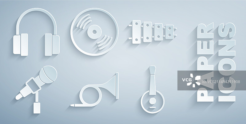 小号木琴麦克风班卓琴黑胶唱片合集图片素材