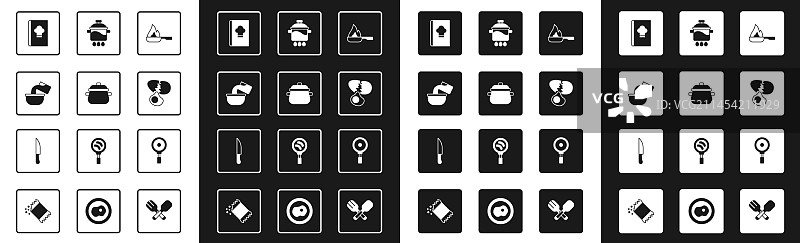 煎锅、锅和食谱组合图片素材