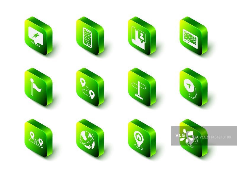 带有位置信息的折叠城市地图导航套装图片素材