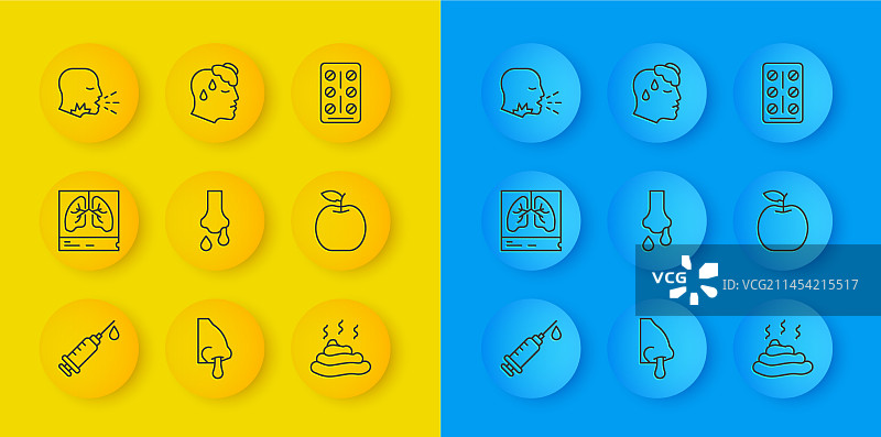 注射器、肺部X光片与流鼻涕图片素材