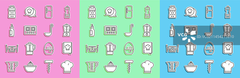 厨师帽食谱搅拌机冰箱线性图标图片素材