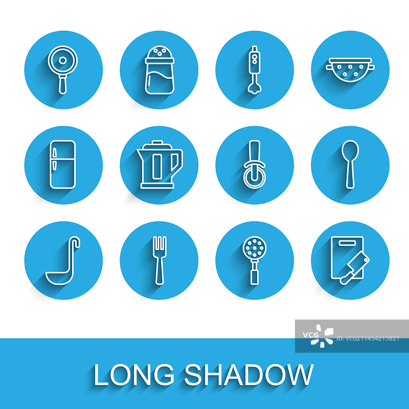 厨房用品线条图案：长柄勺、叉子、煎锅、铲子图片素材