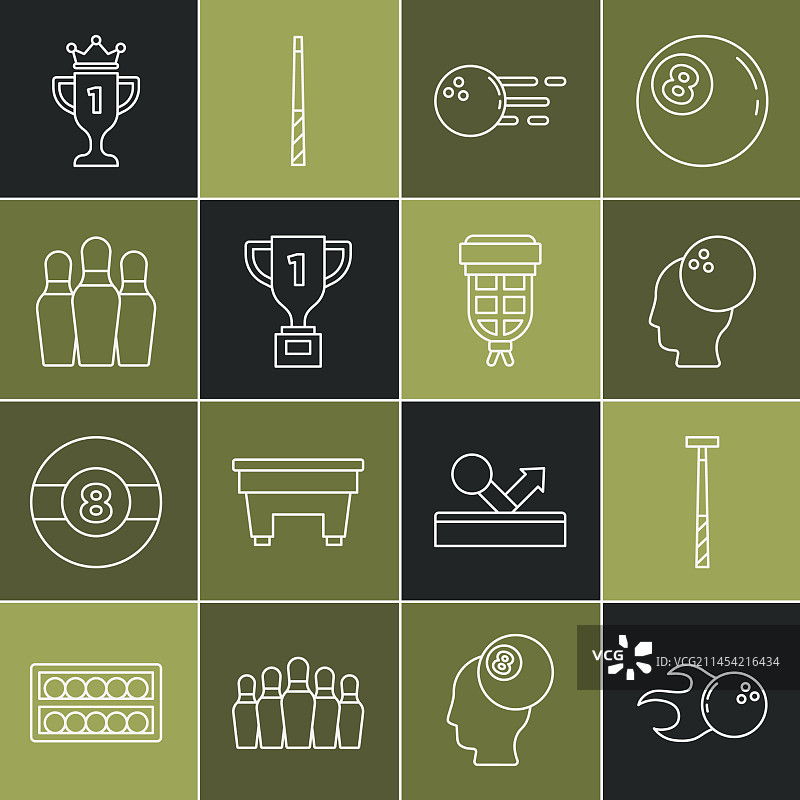 保龄球撞柱台球杆奖杯别针线条图片素材