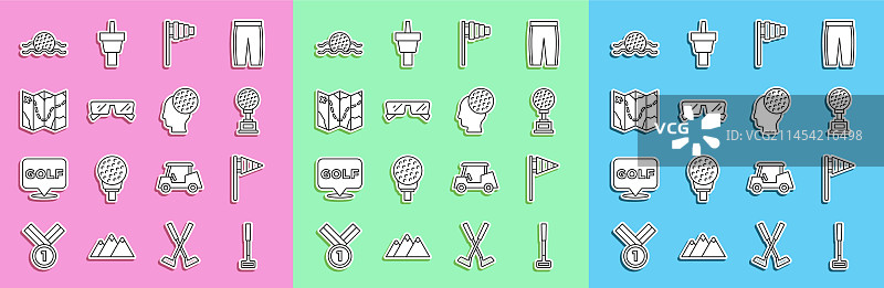 高尔夫球杆、旗帜与奖杯图片素材