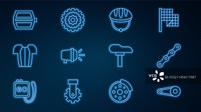 自行车链条齿轮头盔头灯线条组合图片素材