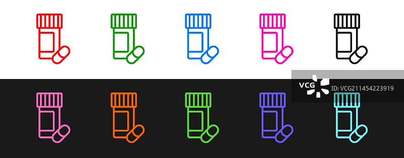 隔离的药品瓶和药丸图标套装图片素材