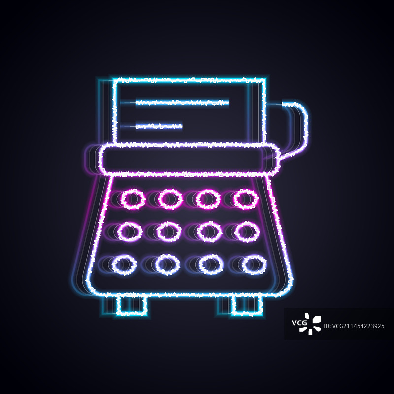 发光的霓虹灯复古打字机和纸张图片素材