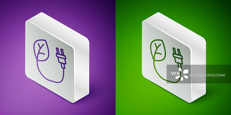 2.5D线条节能插头树叶图标图片素材