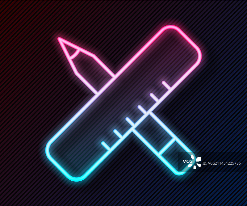 发光霓虹交叉尺子和铅笔线条图标图片素材
