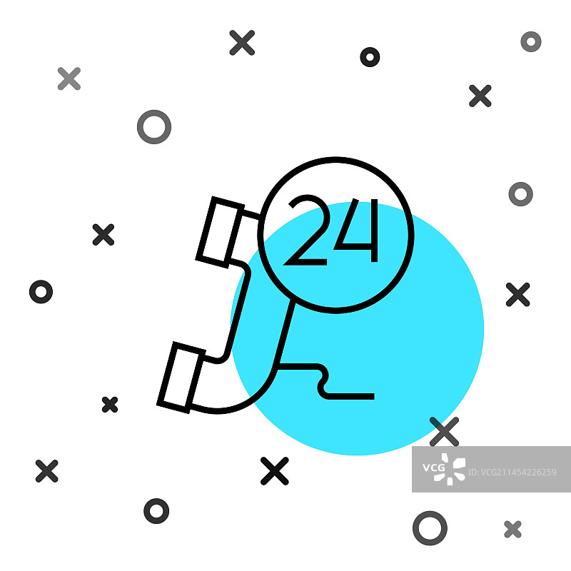 黑色线条24小时电话支持图标图片素材