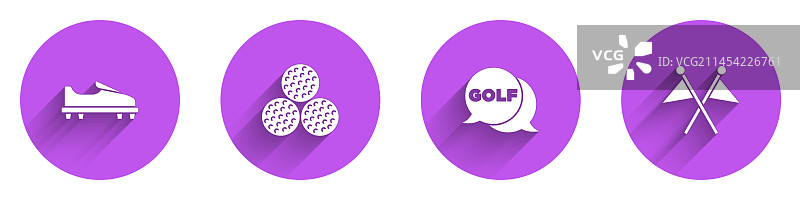 高尔夫球鞋球标签和旗帜图标图片素材