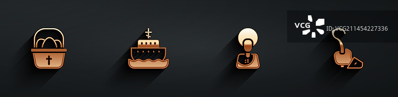 复活节彩蛋篮子、诺亚方舟和耶稣图片素材