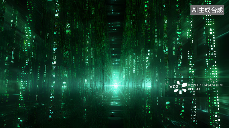 【AI数字艺术】数码科技绿色闪烁灯光抽象图形海报网页PPT背景图片素材