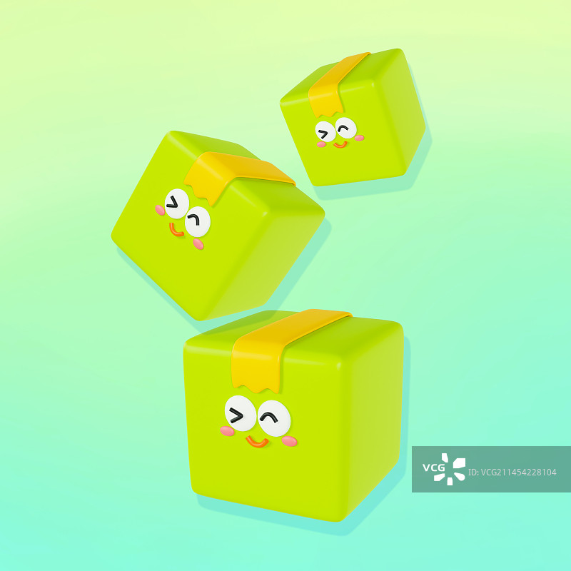 3D立体可爱表情快递箱物流包裹查询插画图片素材