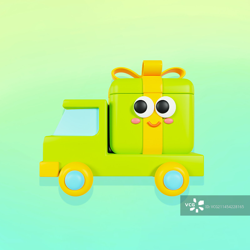 3D立体可爱表情货车运输礼盒快递插画图片素材