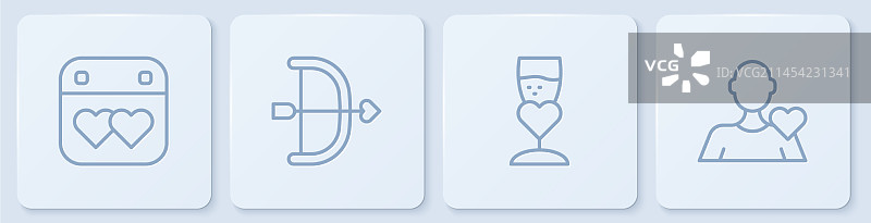 带有心形香槟酒杯的线性日历图片素材