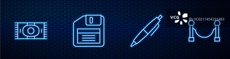 线条组合：钢笔、经典地毯、软盘和绳子图片素材