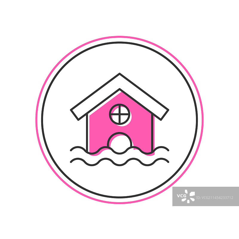 白色背景上的房屋水灾图标图片素材