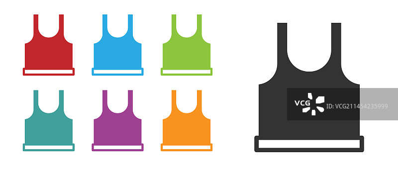 黑色无袖T恤图标，隔离在白色背景上图片素材