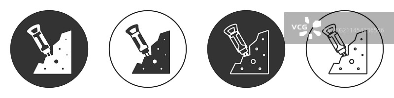 黑色建筑手提钻和石头图标图片素材