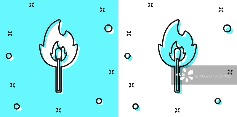 黑色线条燃烧的火柴与火焰图标图片素材