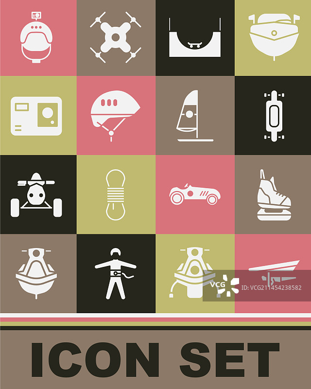 滑翔机、溜冰鞋、长板或滑板套装图片素材