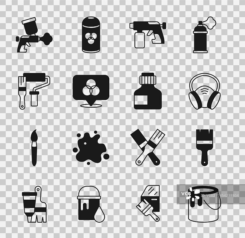 油漆桶、刷子、防毒面具、喷枪和RGB图片素材