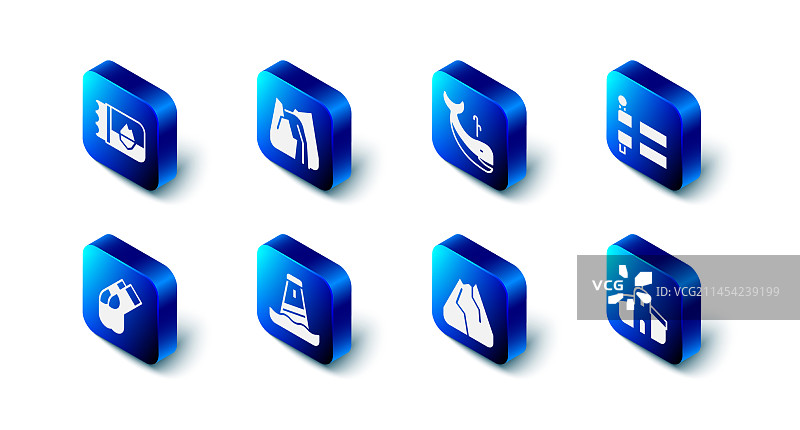 瀑布鲸鱼冰岛国旗教堂套装图片素材