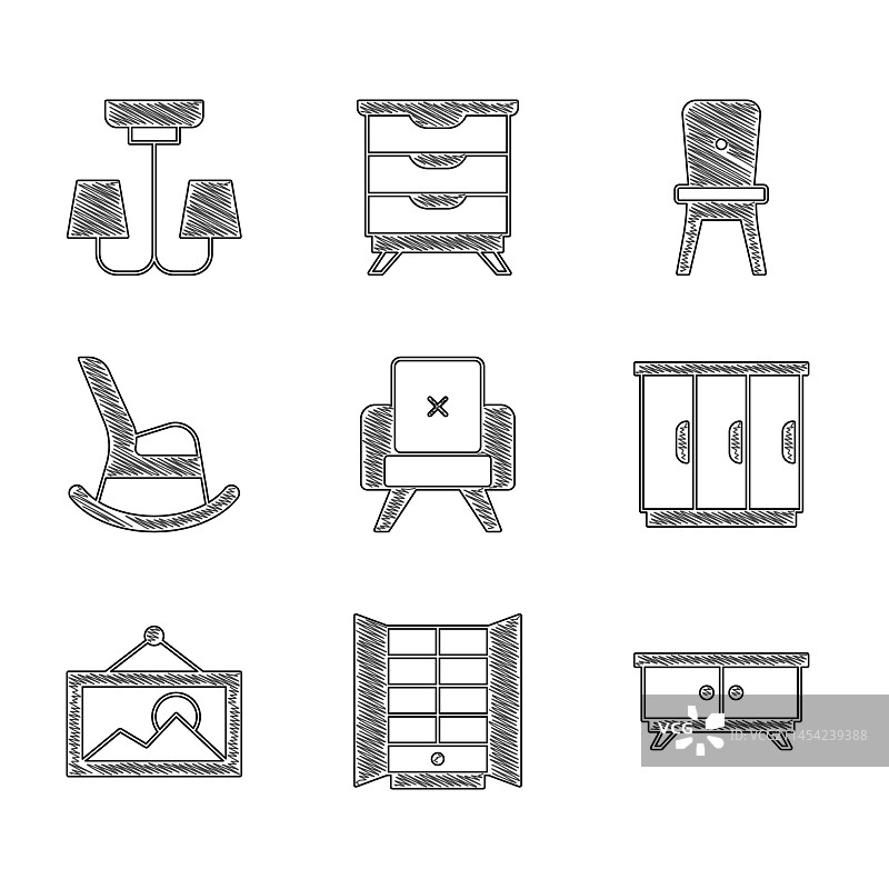 扶手椅、衣柜和床头柜家具图片素材