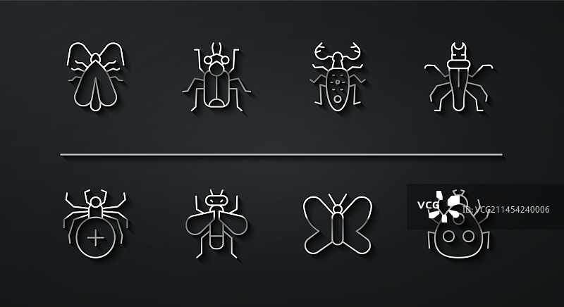衣蛾蜘蛛白蚁蝴蝶线性图标图片素材