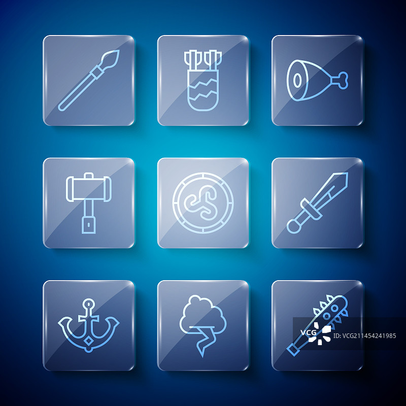 云和闪电狼牙棒线性图标图片素材