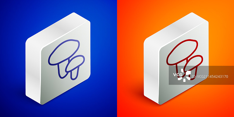 蓝色背景上的2.5D线条蘑菇图标图片素材