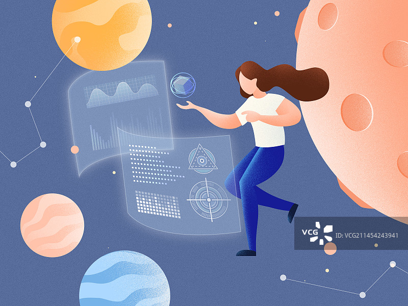元宇宙太空星球分析任务遨游大数据插画背景图片素材