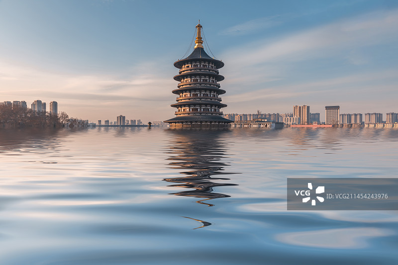 河南省隋唐洛阳城国家遗址公园明堂明堂景区落日时分图片素材