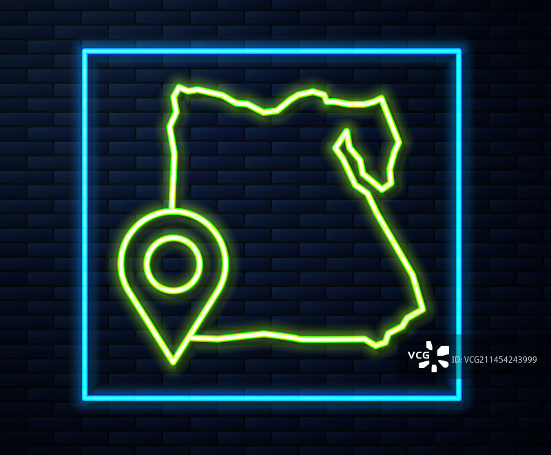发光的霓虹灯线条埃及地图图标图片素材
