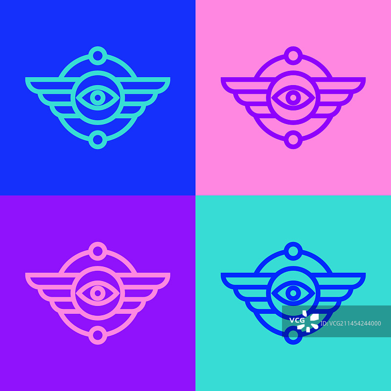 波普艺术埃及带翼太阳符号线条图标图片素材