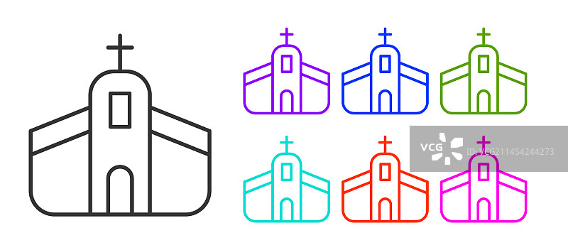 白色背景上的黑色线条教堂建筑图标图片素材
