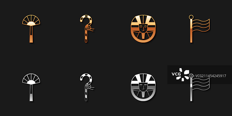 埃及扇子弯钩法老和旗帜图标合集图片素材