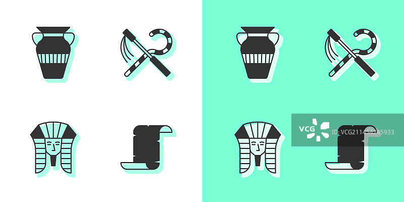 纸莎草卷轴、埃及花瓶和法老图片素材