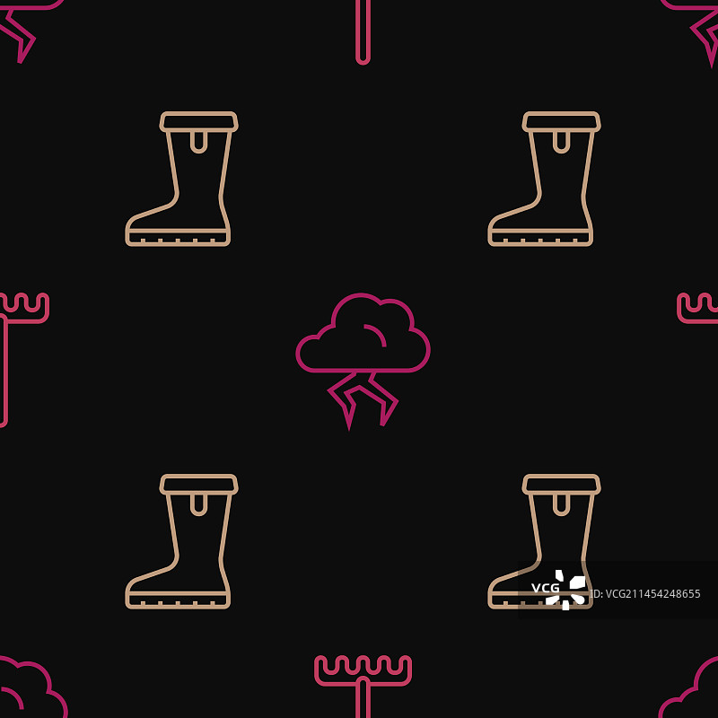 防水橡胶靴花园耙线条图片素材