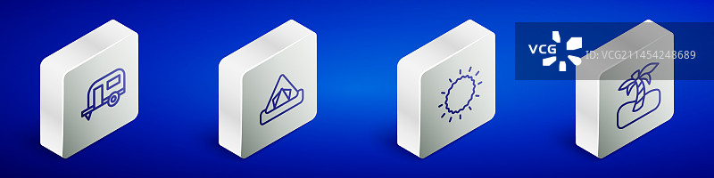 2.5D线条房车露营拖车游客组合图片素材