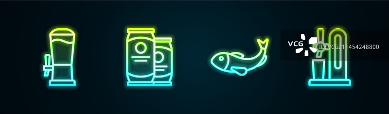 啤酒龙头、啤酒罐、鱼干和玻璃杯组合图片素材