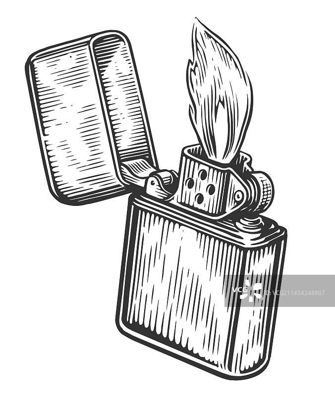 火焰和打火机燃烧，盖子打开图片素材