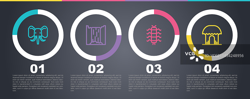 线条图案：大象、瀑布、蜈蚣和昆虫图片素材