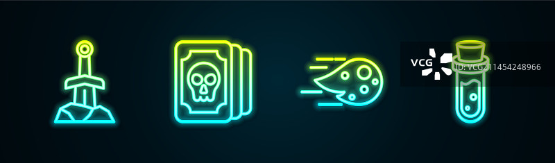 石中剑塔罗牌火球线条组合图片素材