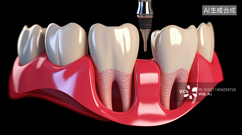 【AI数字艺术】口腔医学插图。种植牙和健康牙齿图片素材