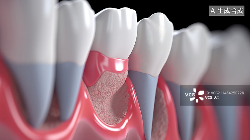 【AI数字艺术】口腔医学插图。种植牙和健康牙齿图片素材