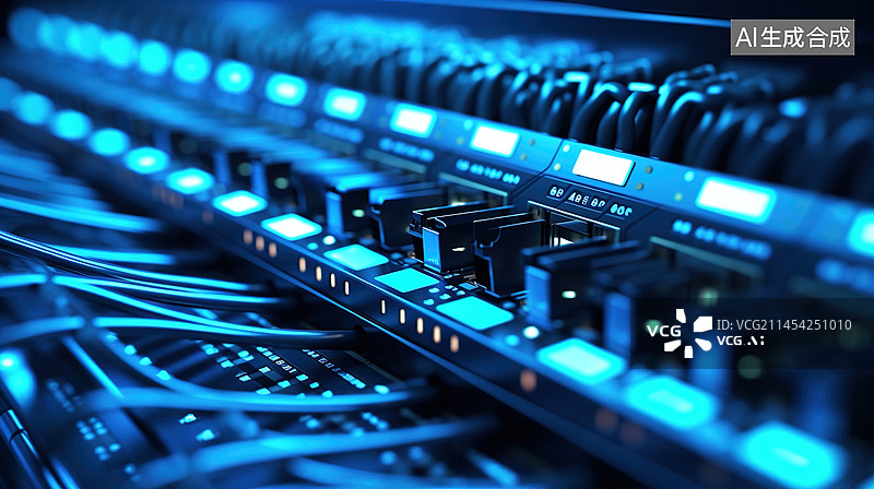 【AI数字艺术】网络光纤机房数据概念背景图片素材