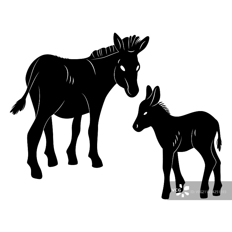 手绘驴剪影，白色背景图片素材