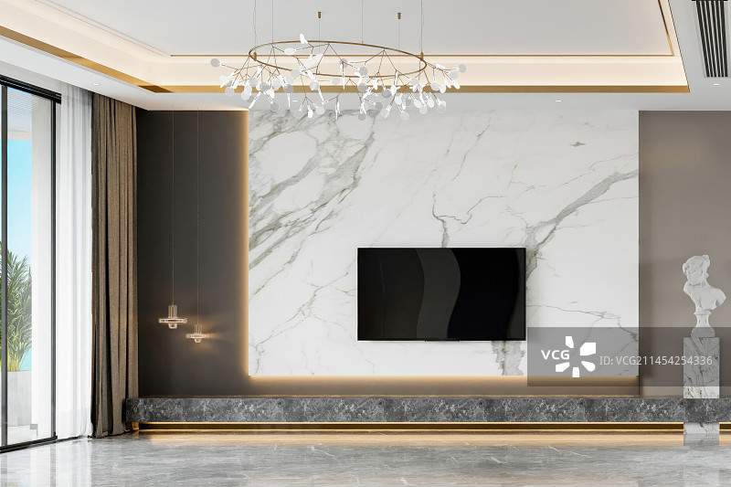 现代风格客厅空场景电视背景墙图片素材